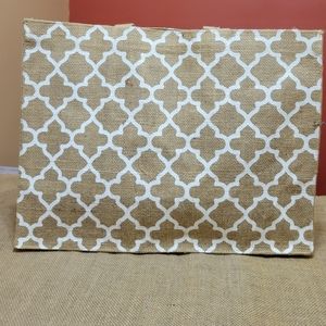 Geometric White Pattern on Tan Natural Structured Jute Tote Shopper